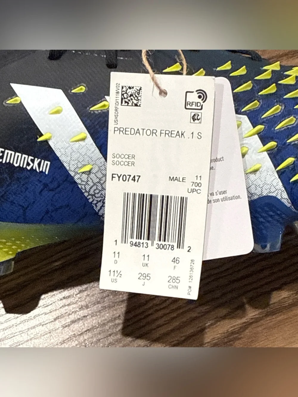 Men’s Size 11.5 Adidas Predator Freak.1 SG Soccer Cleats FY0747 Blue/Black NEW